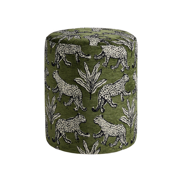 The Leopard Jacquard Ottoman ( Olive Green Jacquared ) Get Set Style Furniture