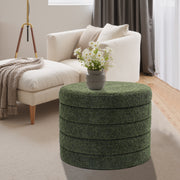Green Chenille Round Ottoman With Storage #100138