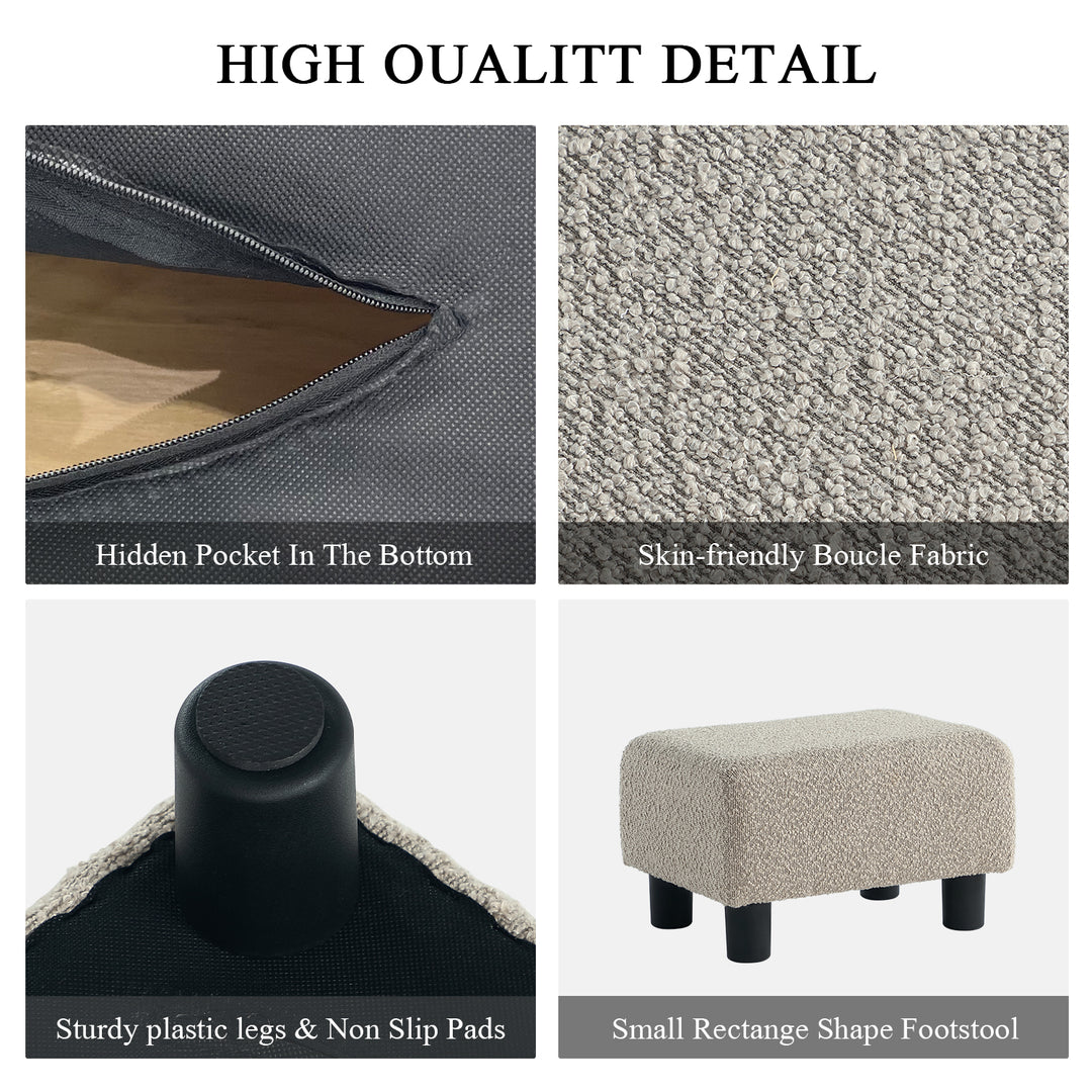 Luxora Rectangle Khaki Boucle Small Foot Stool