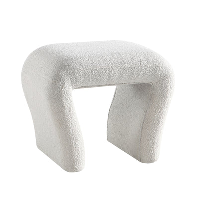 White Curved Boucle Ottoman