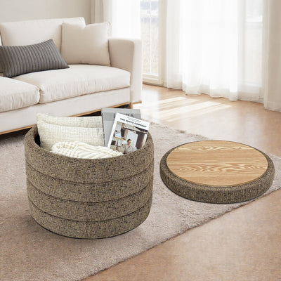 Taupe Chenille Round Ottoman With Storage #100137
