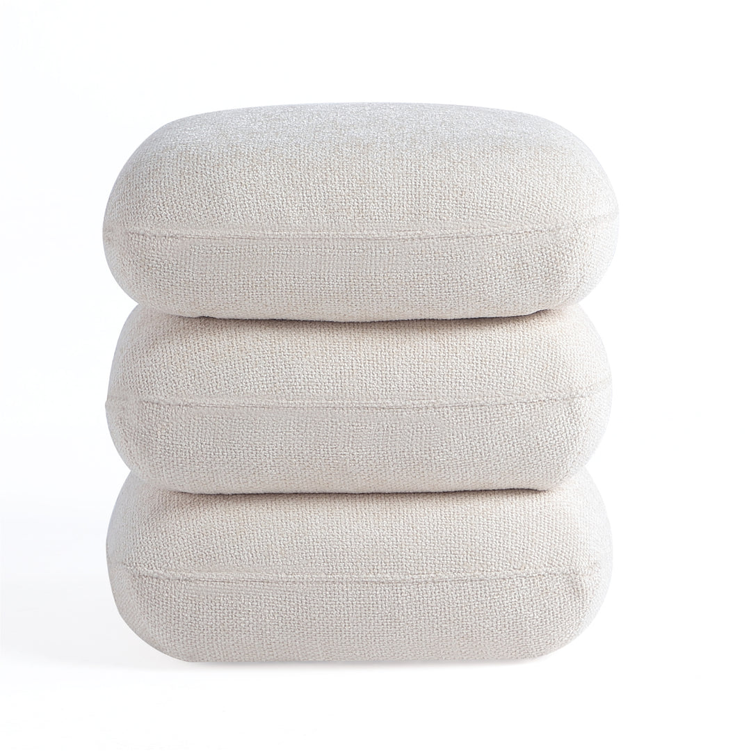 Geometric Ottoman with Rotating Base, 17.5in Accent Vanity Stool Multi-Functional Lounge Footrest or Extra Seating for Living Room, Bedroom, or Entryway (White) #100301