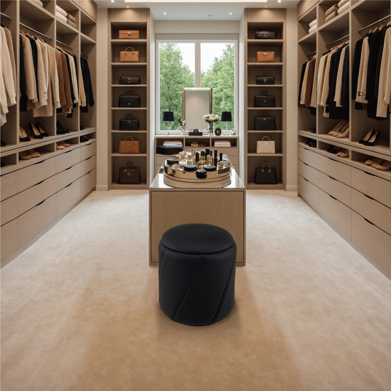 Black Faux Leather Storage Ottoman 