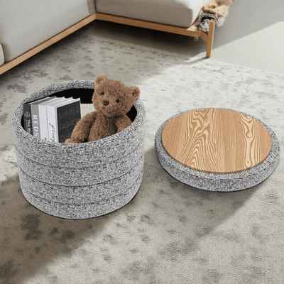 Beige Chenille Round Ottoman With Storage #100136