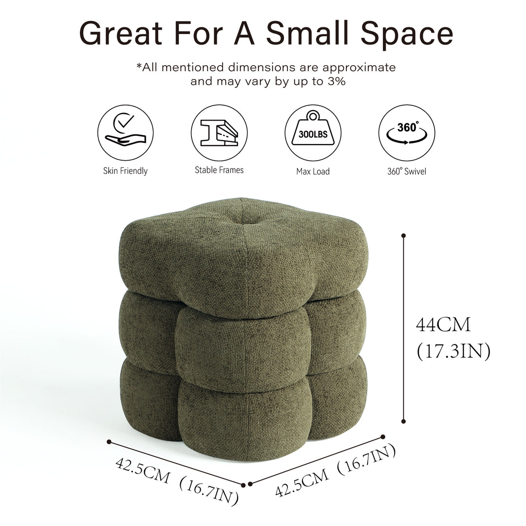Flower Ottoman with Rotating Base,17.5in Accent Vanity Stool Multi-Functional Lounge Footrest or Extra Seating (Green) #100305