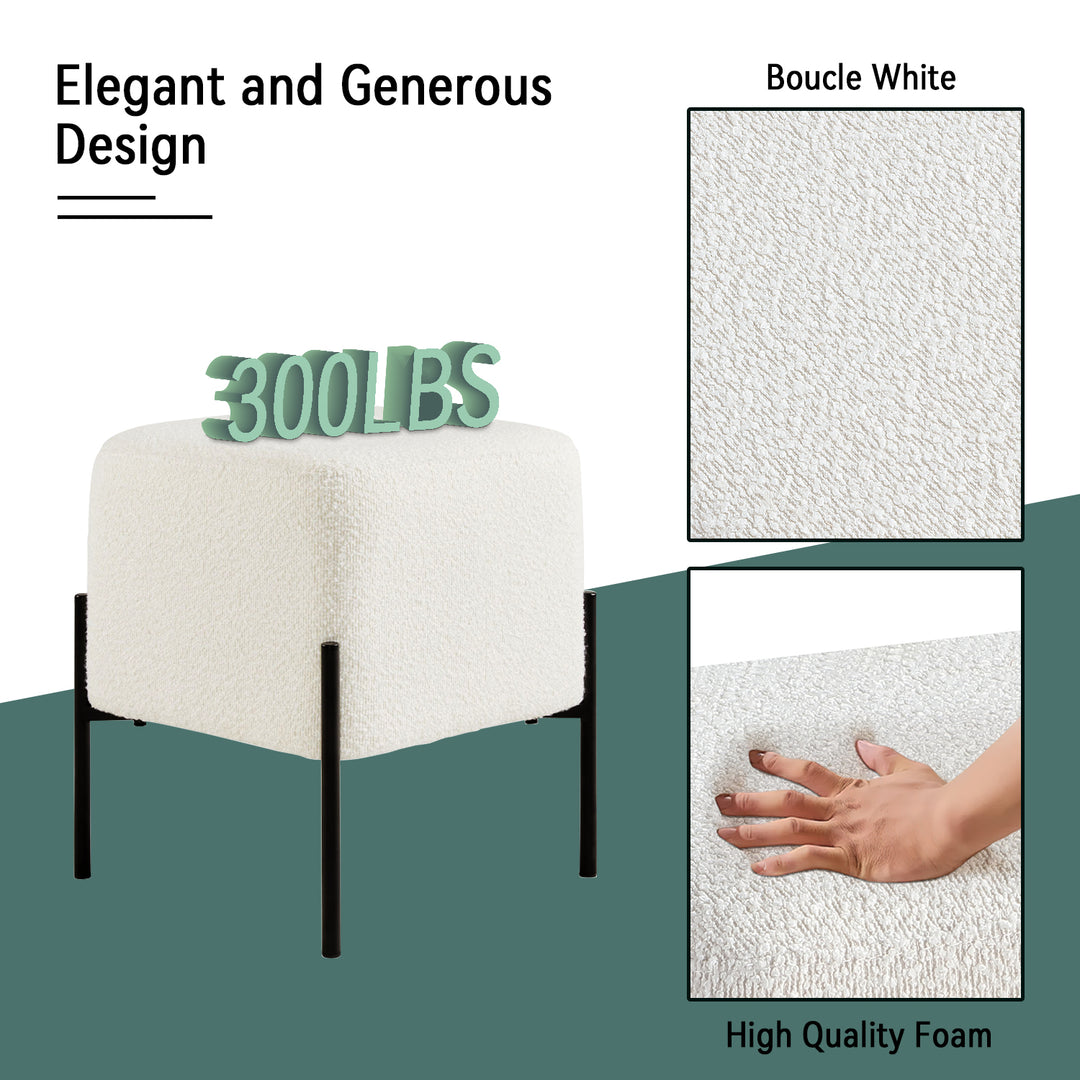 White Cube-Shaped Boucle Stool #100051