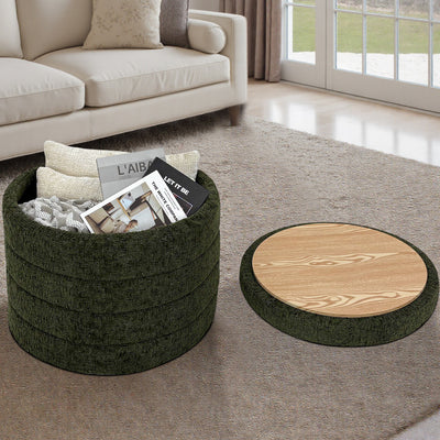 Green Chenille Round Ottoman With Storage #100138