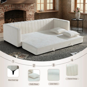 Luxora 84.6" Convertible Sleeper Sofa Bed, 2-in-1 Folding Sofa Bed with 2 Pillow (White) #030023 Get Set Style Furniture