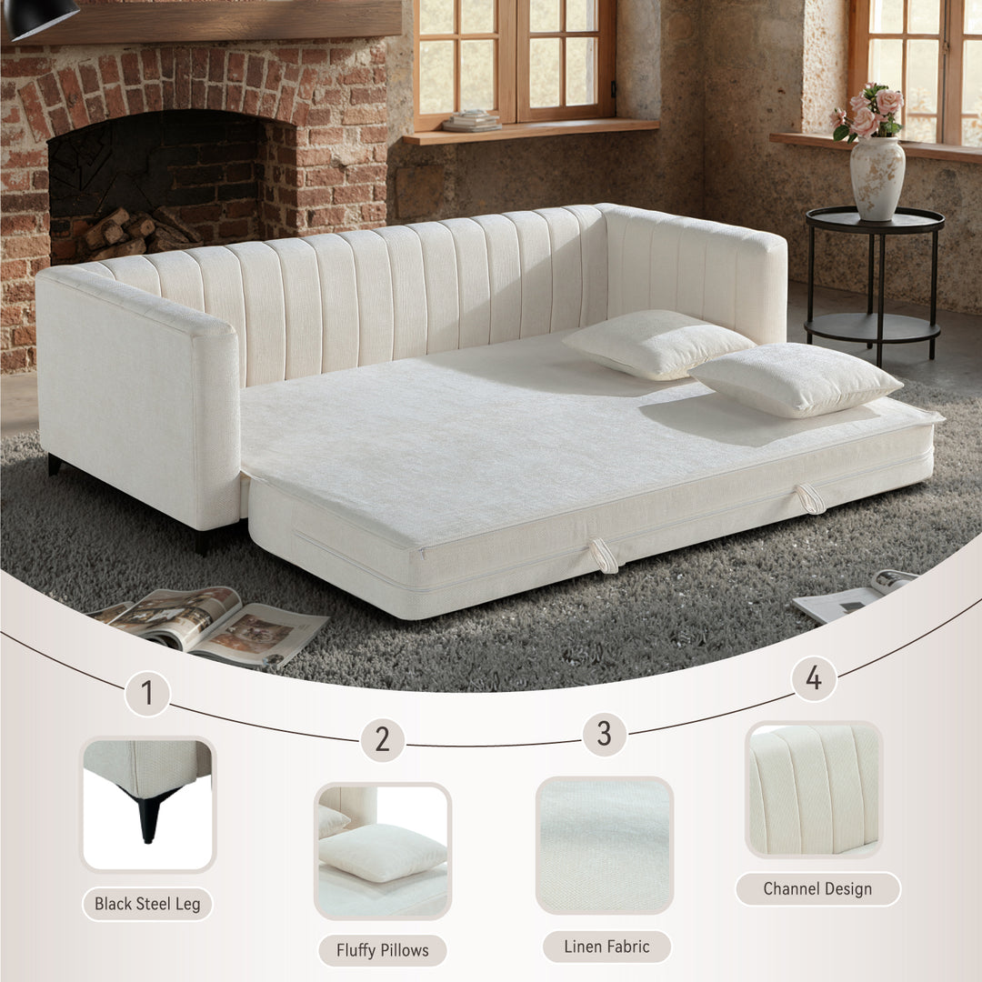 Luxora 84.6" Convertible Sleeper Sofa Bed, 2-in-1 Folding Sofa Bed with 2 Pillow (White) #030023