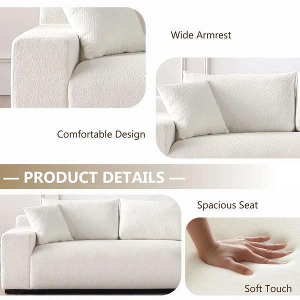 113" Wide Sectional sofa, Modern Boucle Fabric L-Shaped Sofa, 2 Pieces Modular with Right Facing Chaise and 2 Pillows (White) #040005 Get Set Style Furniture