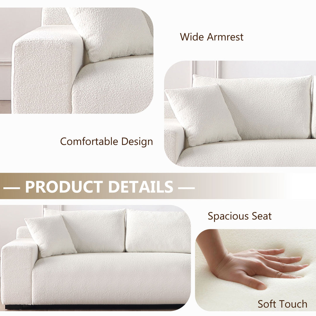 113" Wide Sectional sofa, Modern Boucle Fabric L-Shaped Sofa Couch Bed, 2 Pieces Modular Sectional Couch with Right Facing Chaise and 2 Pillows (White)