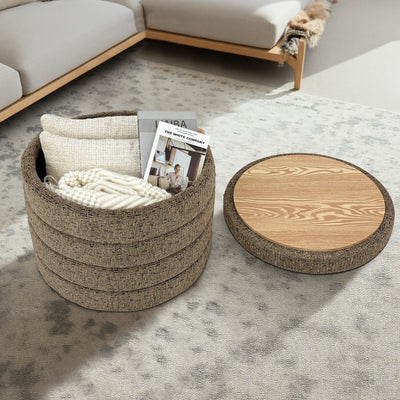 Taupe Chenille Round Ottoman With Storage #100137