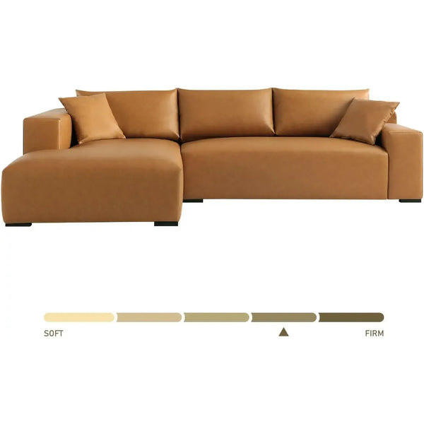 113" Wide Sectional Leather Sofa, Modern L-Shaped with Left Facing Chaise and 2 Pillows (Brown)#030013 Get Set Style Furniture
