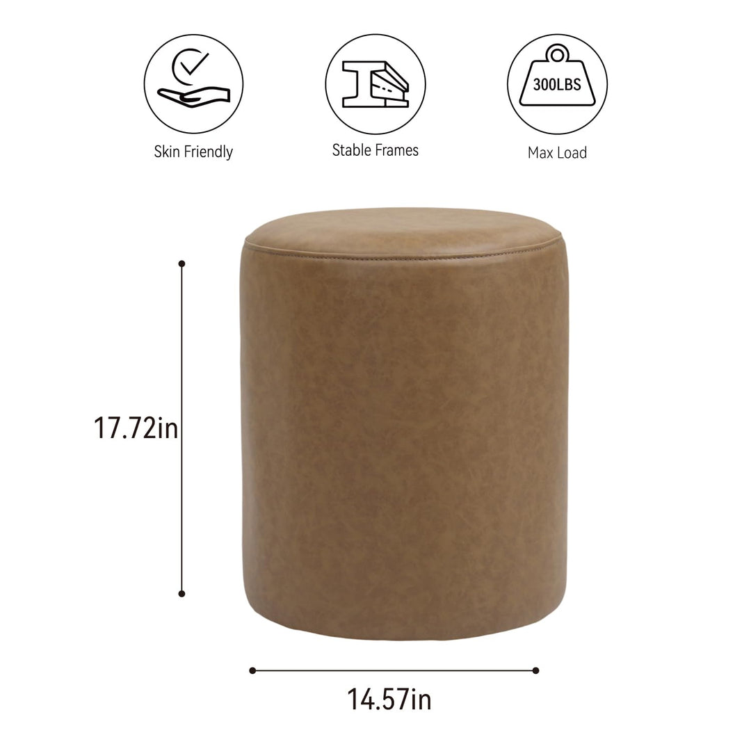 Brown Round Leather Ottoman #100146