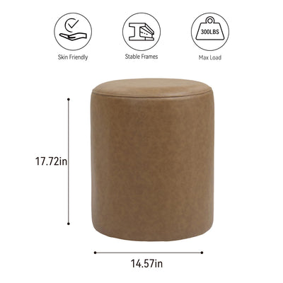 Brown Round Leather Ottoman #100146