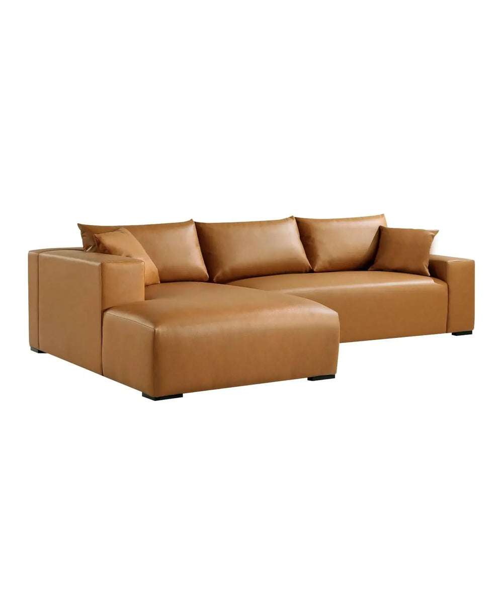 113" Wide Sectional Leather Sofa, Modern L-Shaped with Left Facing Chaise and 2 Pillows (Brown)#030013 Get Set Style Furniture