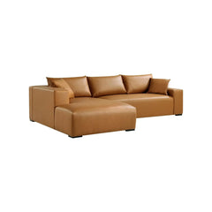 113" Wide Sectional Leather Sofa, Modern L-Shaped with Left Facing Chaise and 2 Pillows (Brown)#030013 Get Set Style Furniture