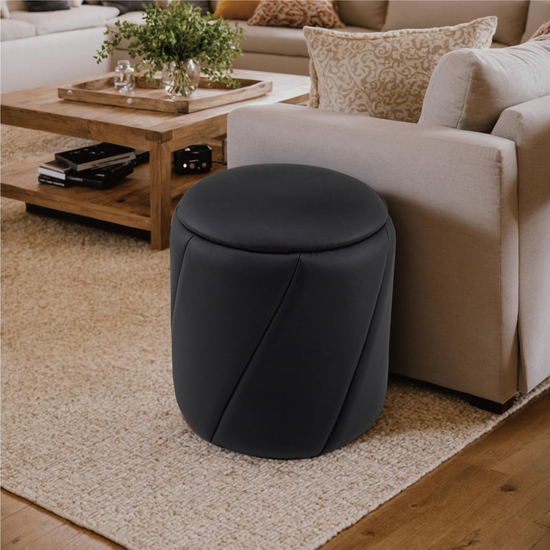 Black Faux Leather Storage Ottoman 
