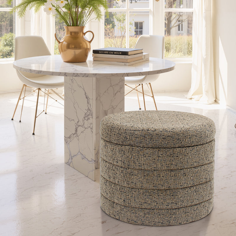 Taupe Chenille Round Ottoman With Storage 