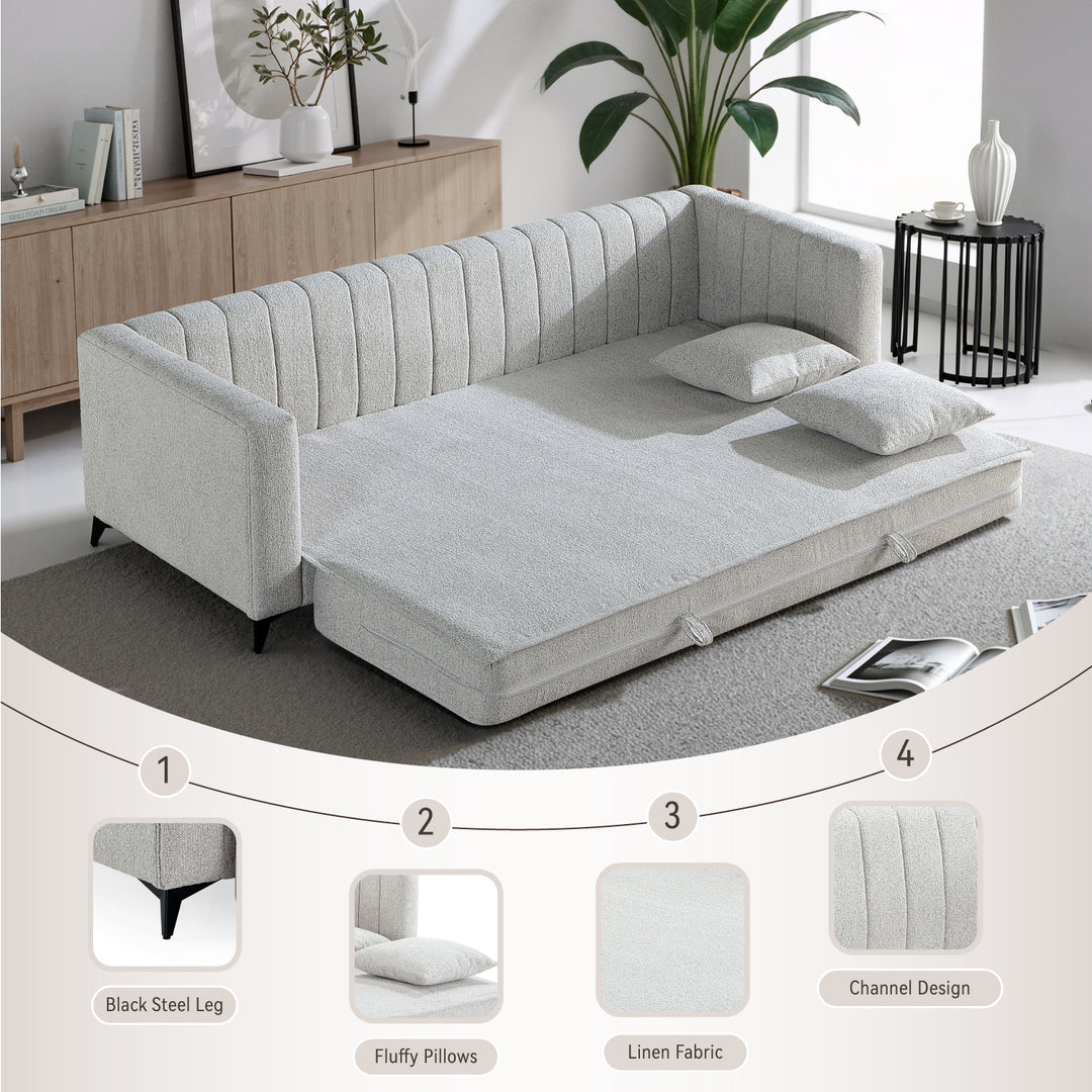 Luxora 84.6" Convertible Sleeper Sofa Bed, 2-in-1 Folding Sofa Bed with 2 Pillow (Gray) #030022