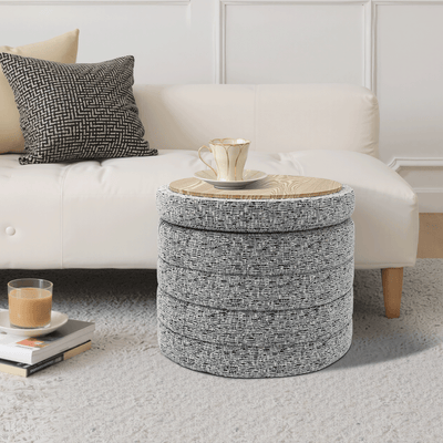 Beige Chenille Round Ottoman With Storage #100136