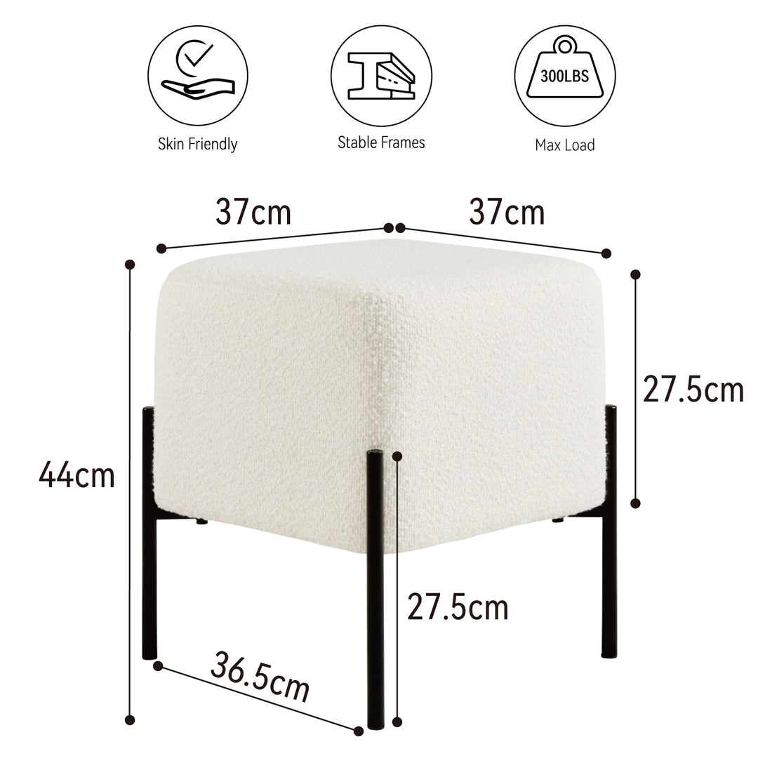 White Cube-Shaped Boucle Stool #100051