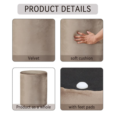 Beige Velvet Round Ottoman #100144