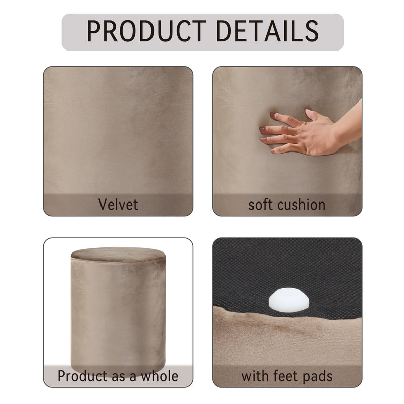 Beige Velvet Round Ottoman 