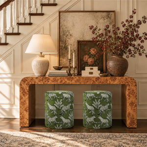 The Leopard Jacquard Ottoman ( Olive Green Jacquared ) Get Set Style Furniture