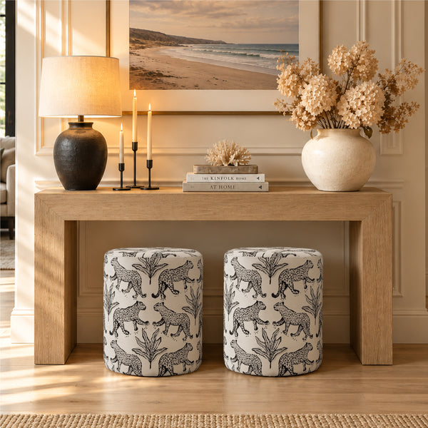 The Leopard Jacquard Ottoman  ( Beige Jacquared ) Get Set Style Furniture