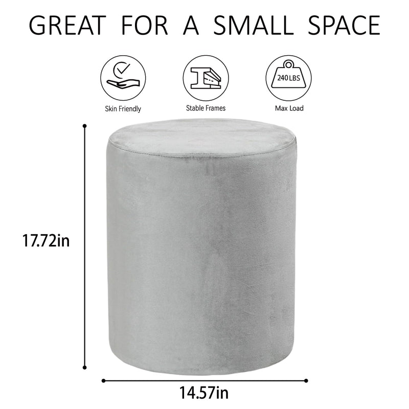 Light Grey Velvet Round Ottoman 