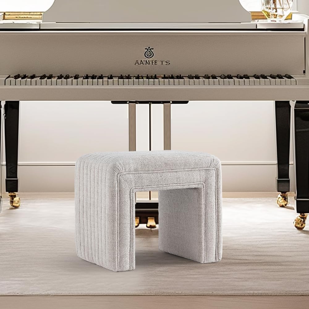 Moony Beige with White Boucle U Shaped Ottoman #100190