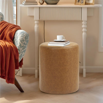 Brown Round Leather Ottoman #100146