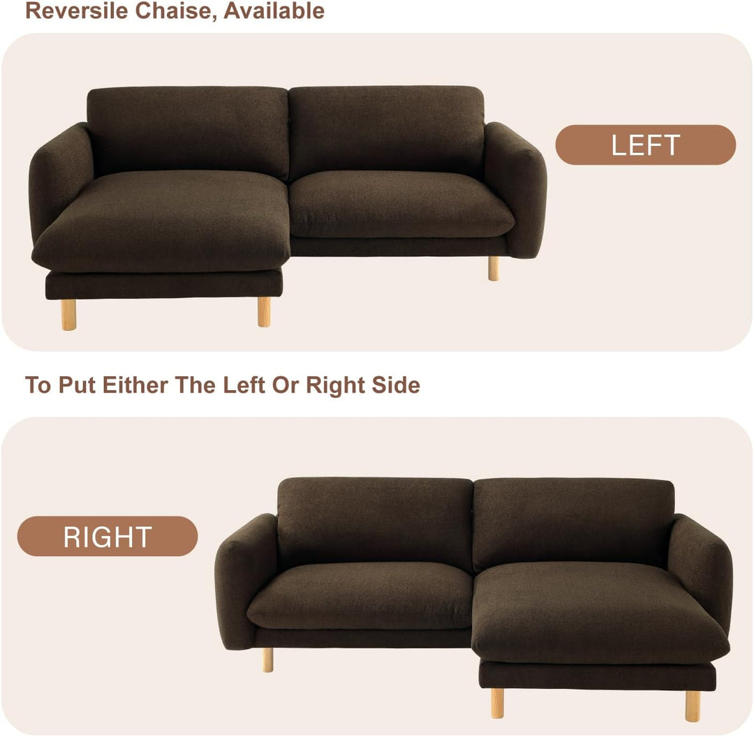 Chocolate Convertible Sectional Sofa, Modern L Shape Couches with Left/Right Chaise, 86"Wide Mid-Century Sofa with Reversible Cushions