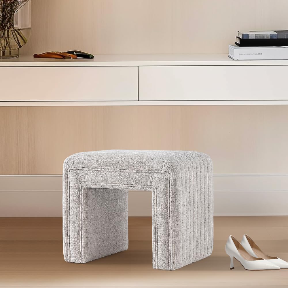 Moony Beige with White Boucle U Shaped Ottoman #100190