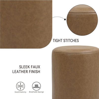 Brown Round Leather Ottoman #100146