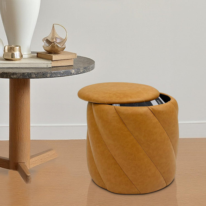 Mustard Faux Leather Storage Ottoman 