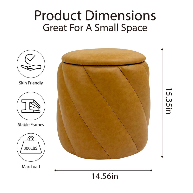 Mustard Faux Leather Storage Ottoman 