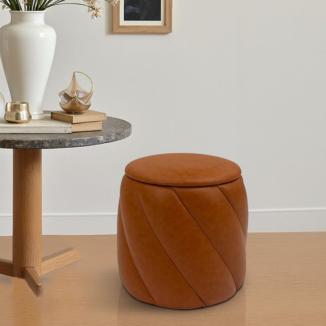 Dark Brown Faux Leather Storage Ottoman #100129