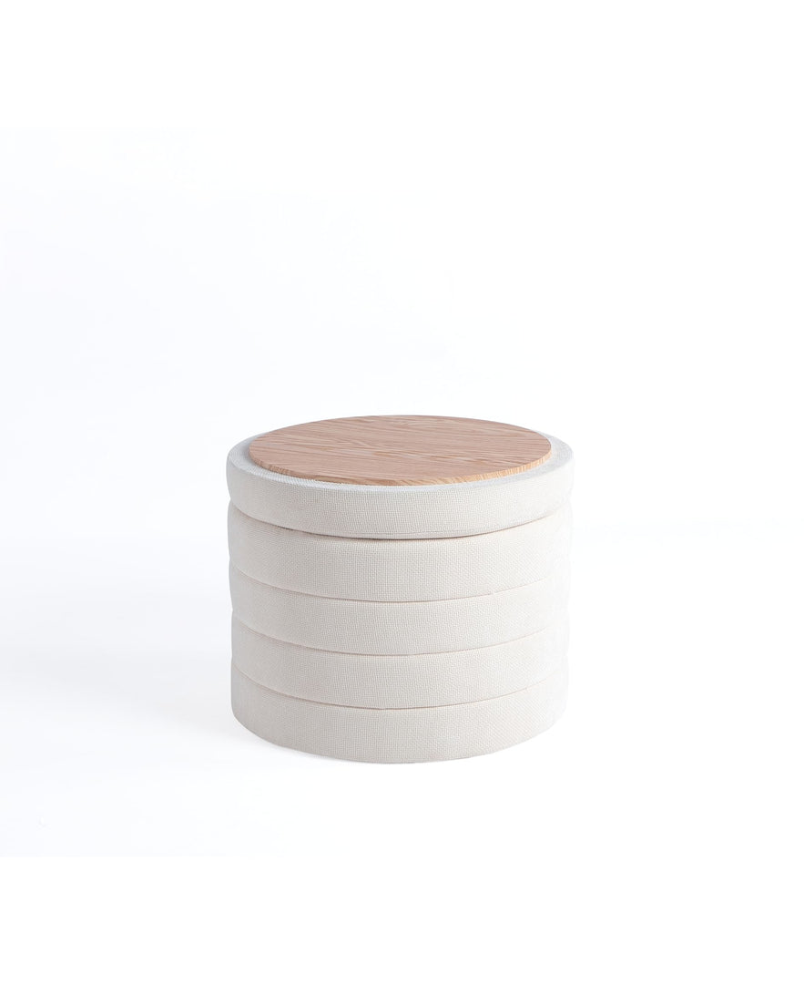 White Chenille Round Ottoman With Storage #100187