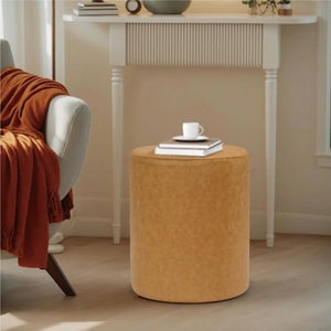 Faux Leather Modern Round Ottoman with Soft Padded Sea (Light Brown) #100145 Get Set Style Furniture