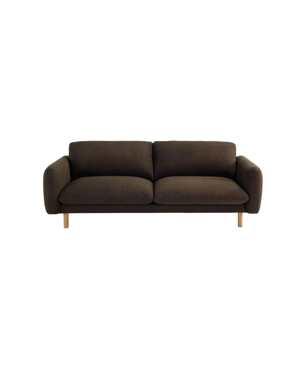 Scandi 86 Inch Minimalist Modern 3-Seater Sofa in Chocolate Brown Fabric - Contemporary Upholstered Couch with Wood Foundation by Get Set Style Furniture.