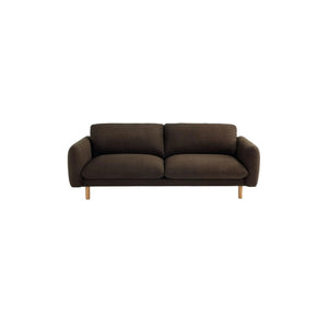 Scandi 86 Inch Minimalist Modern 3-Seater Sofa in Chocolate Brown Fabric - Contemporary Upholstered Couch with Wood Foundation by Get Set Style Furniture.