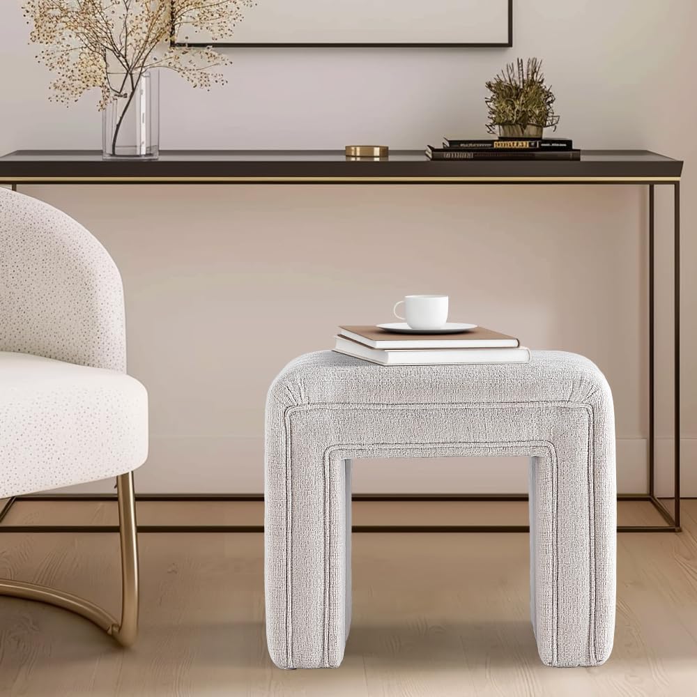 Beige U Shaped Boucle Ottoman #100094