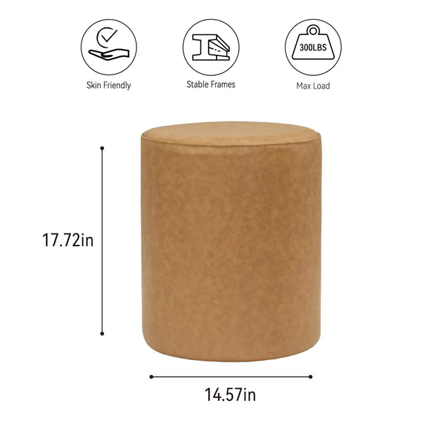 Faux Leather Modern Round Ottoman with Soft Padded Sea (Light Brown) #100145 Get Set Style Furniture