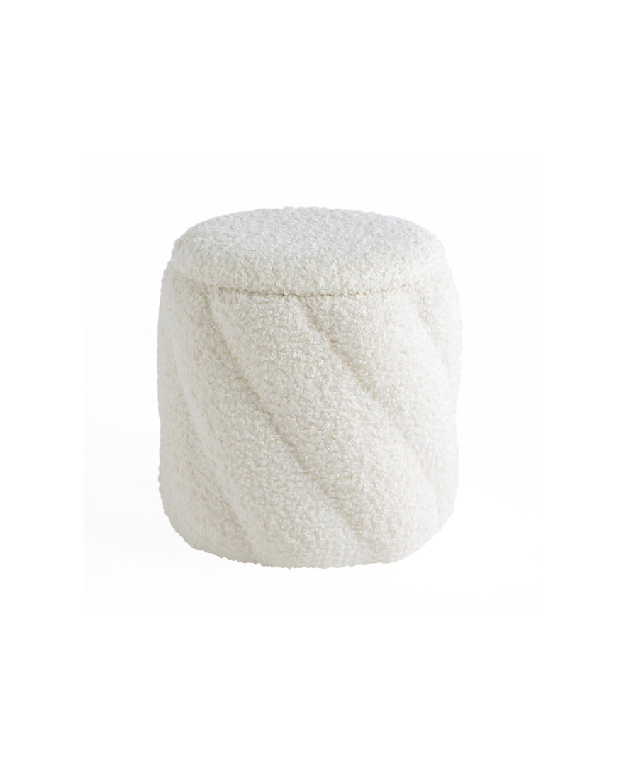 Round Ottoman with Soft Padded Seat, Storage Vanity Stool for Makeup, Upholstered Footrest Stool Ottoman Foot Stool (White) #100202