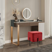 Red Velvet  Cube-Shaped Stool with Black metal legs #100054