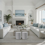 Load image into Gallery viewer, Light Grey Velvet Round Ottoman #100142
