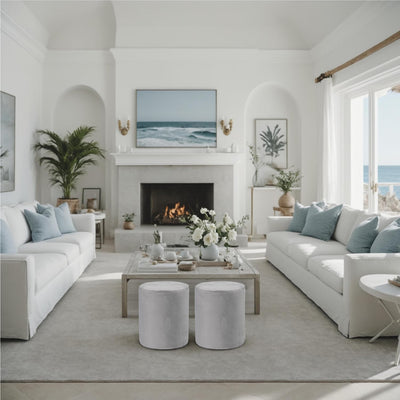 Light Grey Velvet Round Ottoman #100142