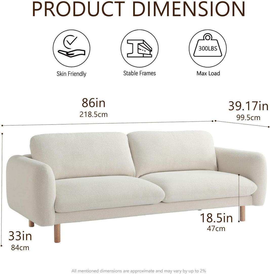 Off White 86" Wide Mid Century Modern Upholstered Sofa with Comfort Cushions